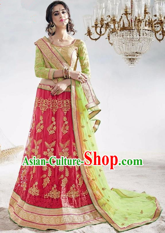 Asian India Traditional Wedding Bride Embroidered Sari Dress Indian Bollywood Court Queen Costume Complete Set for Women
