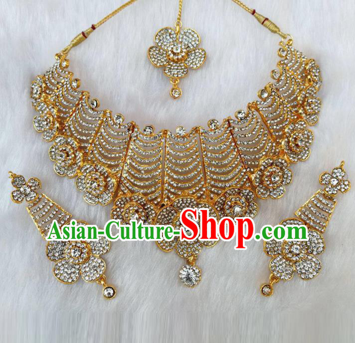 South Asian India Traditional Jewelry Accessories Indian Bollywood Crystal Necklace Earrings Hair Clasp for Women