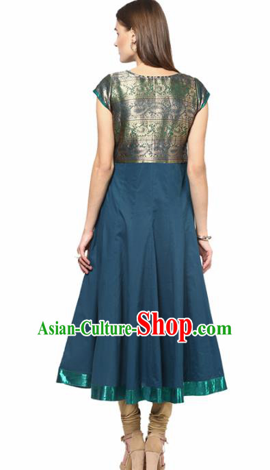 South Asian India Traditional Punjabi Peacock Blue Dress Costume Asia Indian National Costume for Women