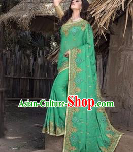 Asian India Traditional Green Veil Sari Dress Indian Court Princess Bollywood Embroidered Costume for Women