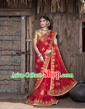 Asian India Traditional Red Sari Dress Indian Court Princess Bollywood Embroidered Costume for Women