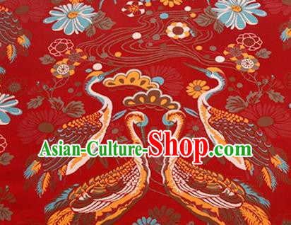 Chinese Traditional Cranes Pattern Design Silk Fabric Red Brocade Tang Suit Fabric Material