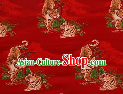 Chinese Traditional Tigers Pattern Design Silk Fabric Red Brocade Tang Suit Fabric Material