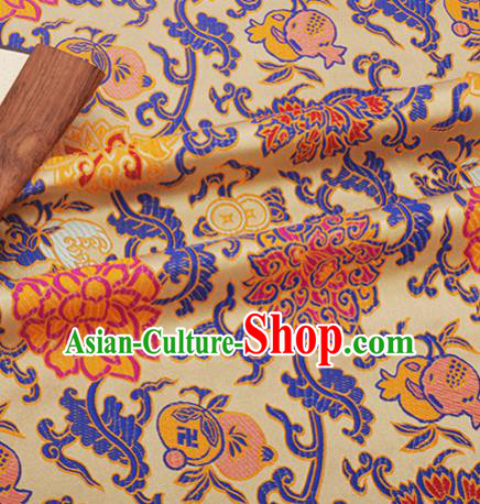 Chinese Traditional Lotus Pattern Design Silk Fabric Yellow Brocade Tang Suit Fabric Material