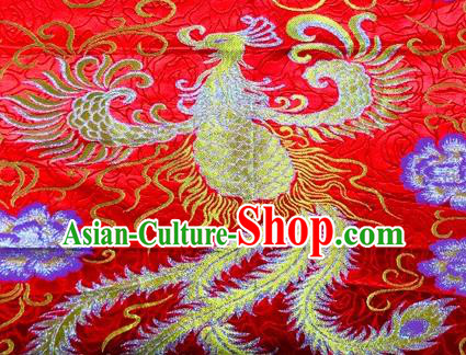 Chinese Traditional Phoenix Totem Pattern Design Red Brocade Hanfu Silk Fabric Tang Suit Fabric Material