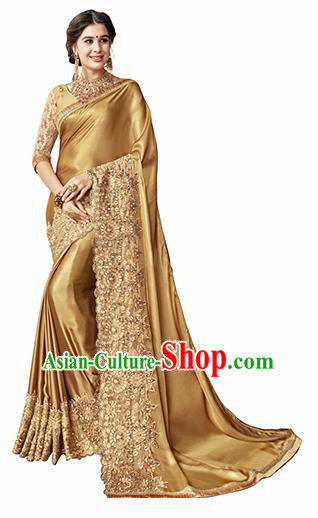 Indian Traditional Bronze Sari Dress Asian India Bollywood Royal Princess Embroidered Costume for Women
