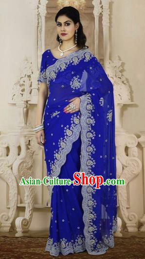 Indian Traditional Bollywood Royalblue Sari Dress Asian India Royal Princess Embroidered Costume for Women