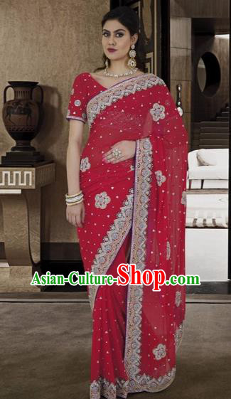 Indian Traditional Bollywood Wine Red Veil Sari Dress Asian India Royal Princess Embroidered Costume for Women