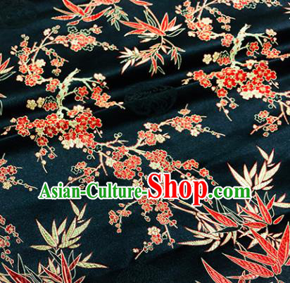 Chinese Traditional Bamboo Plum Blossom Pattern Design Black Brocade Silk Fabric Tang Suit Fabric Material
