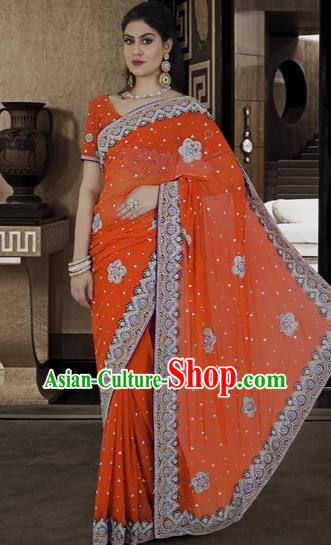Indian Traditional Bollywood Court Orange Sari Dress Asian India Royal Princess Costume for Women