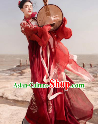 Chinese Traditional Tang Dynasty Imperial Consort Historical Costume Ancient Peri Princess Embroidered Hanfu Dress for Women