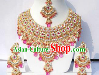 Traditional Indian Wedding Accessories Bollywood Princess Pink Beads Necklace Earrings and Hair Clasp for Women