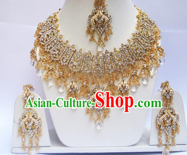 Traditional Indian Wedding Accessories Bollywood Princess Necklace Earrings and Hair Clasp for Women