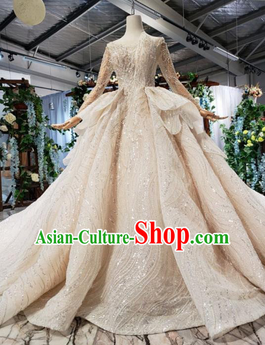 Top Grade Customize Bride Champagne Trailing Full Dress Court Princess Wedding Costume for Women
