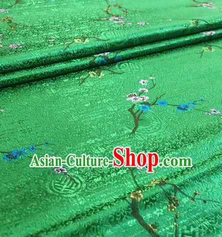 Chinese Traditional Hanfu Silk Fabric Classical Plum Blossom Pattern Design Green Brocade Tang Suit Fabric Material
