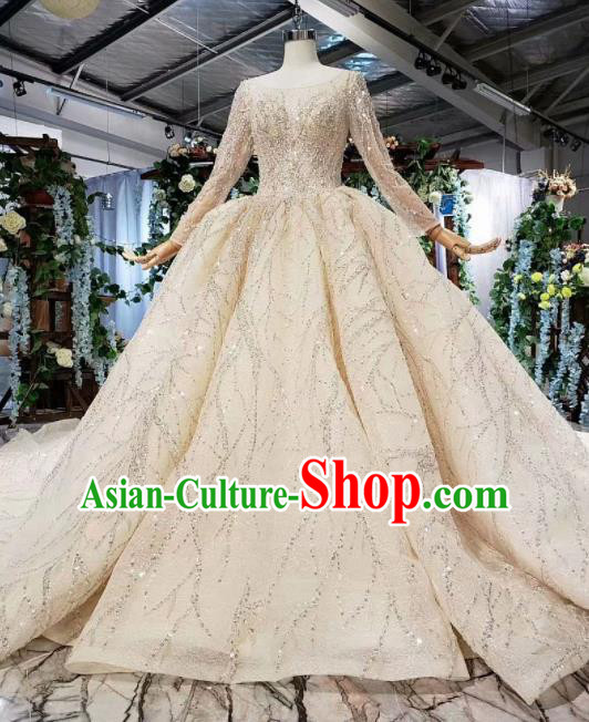 Top Grade Customize Bride Beige Trailing Full Dress Court Princess Wedding Costume for Women