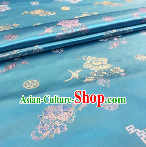 Chinese Traditional Hanfu Silk Fabric Classical Pattern Design Blue Brocade Tang Suit Fabric Material