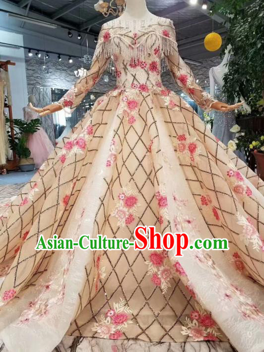 Top Grade Customize Catwalks Beige Veil Full Dress Court Princess Waltz Dance Costume for Women