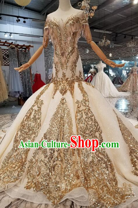 Customize Handmade Princess Golden Paillette Mermaid Dress Wedding Court Bride Costume for Women