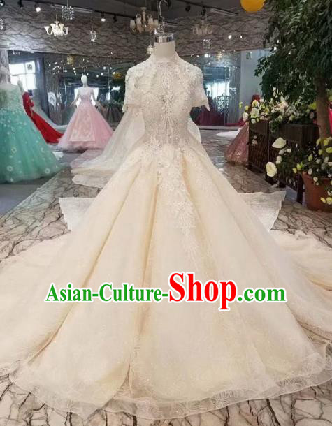 Customize Handmade Princess White Lace Trailing Dress Wedding Court Bride Costume for Women