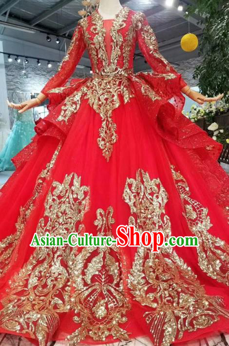 Top Grade Customize Catwalks Red Trailing Full Dress Court Princess Waltz Dance Costume for Women