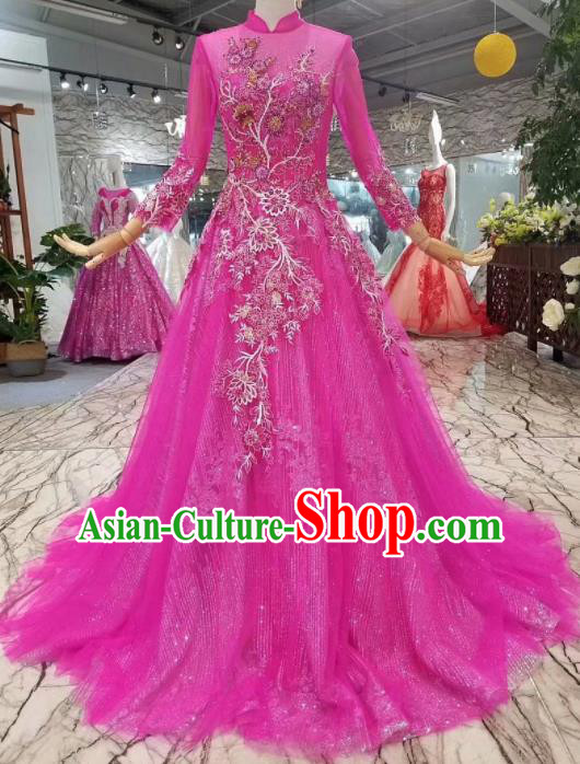 Top Grade Customize Modern Fancywork Rosy Veil Full Dress Court Princess Waltz Dance Costume for Women