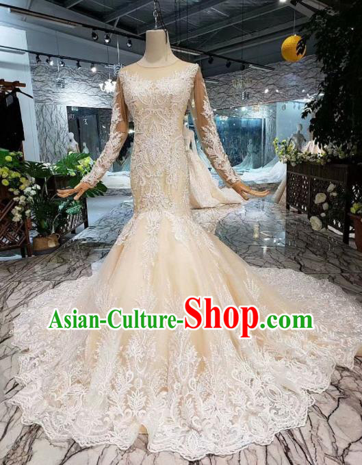 Handmade Customize Princess Mermaid Trailing Wedding Dress Court Bride Embroidered Costume for Women
