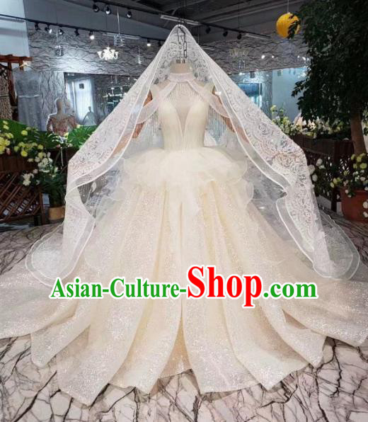 Handmade Customize Princess Trailing Wedding Dress Court Bride Diamante Embroidered Costume for Women