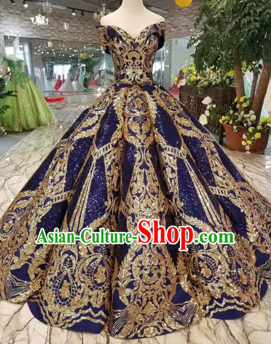 Customize Royalblue Strapless Full Dress Top Grade Court Princess Waltz Dance Costume for Women