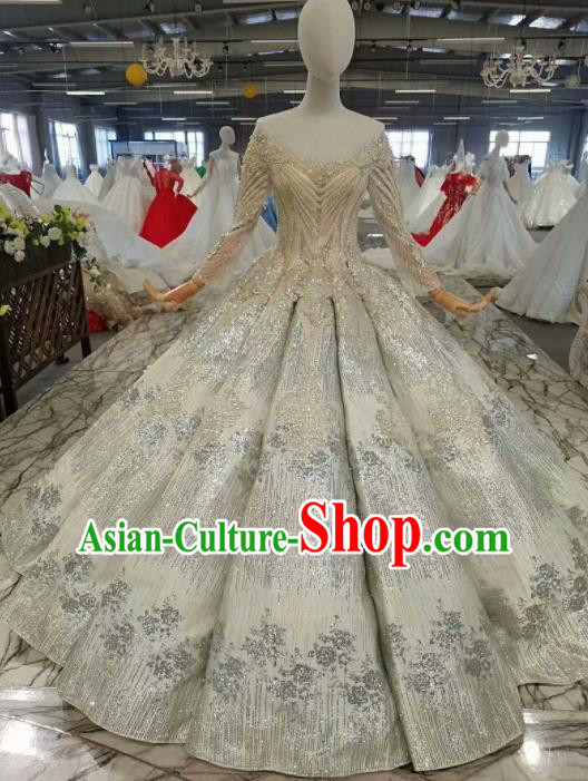 Top Grade Customize Modern Fancywork Flat Shouders Full Dress Court Princess Waltz Dance Costume for Women
