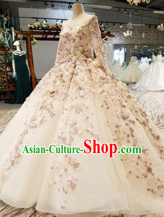 Top Grade Veil Full Dress Customize Modern Fancywork Princess Waltz Dance Costume for Women