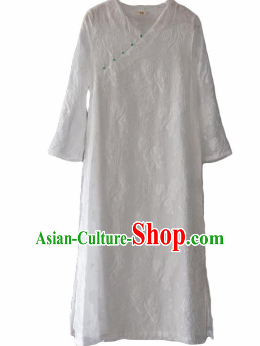 Chinese Traditional National Costume White Lace Qipao Dress Tang Suit Cheongsam for Women