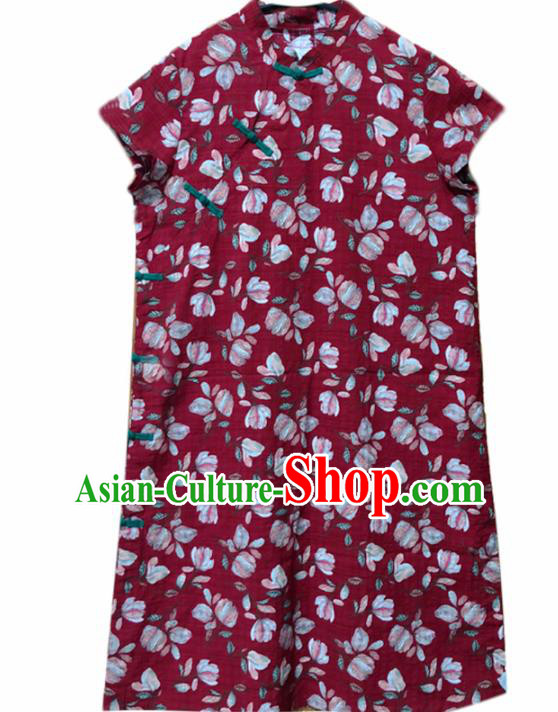 Chinese Traditional National Costume Red Qipao Dress Tang Suit Cheongsam for Women