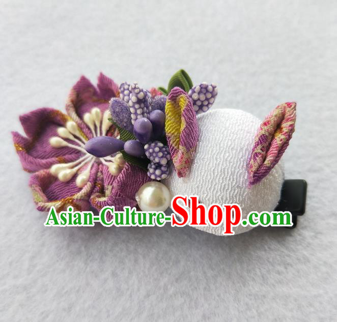Traditional Japan Geisha Purple Sakura Rabbit Hair Claw Japanese Kimono Hair Accessories for Women