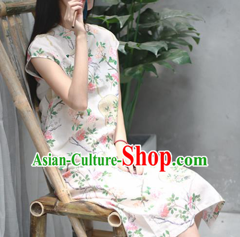 Chinese Traditional National Costume Printing Qipao Dress Tang Suit Cheongsam for Women