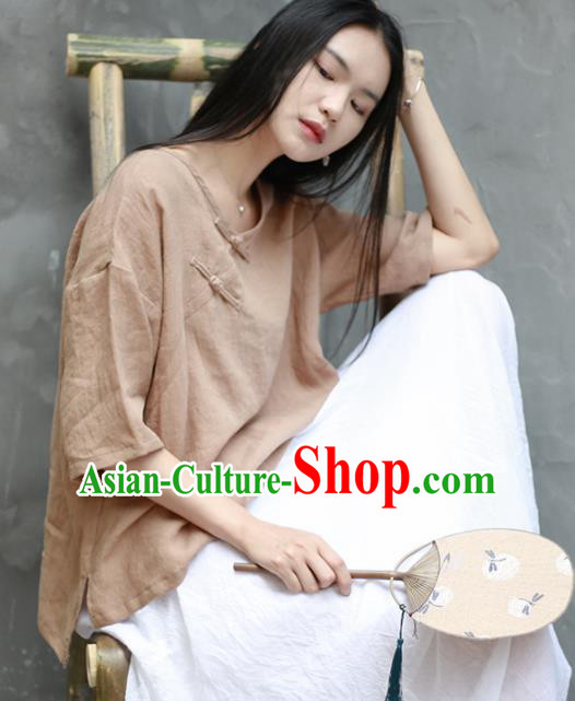 Chinese Traditional National Costume Tang Suit Slant Opening Khaki Blouse Upper Outer Garment for Women
