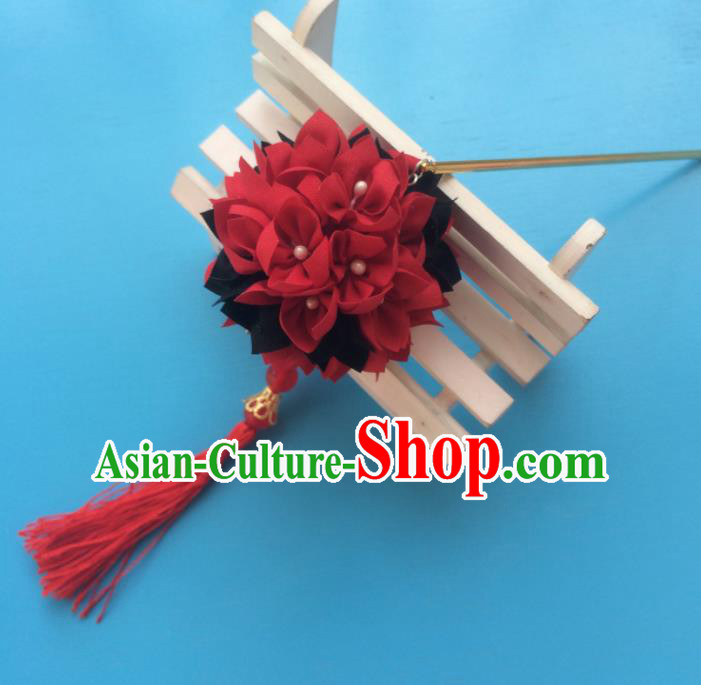 Traditional Japan Red Hydrangea Tassl Hairpin Japanese Kimono Hair Accessories for Women