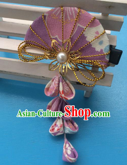 Traditional Japan Purple Fan Tassel Hair Claw Japanese Kimono Hair Accessories for Women