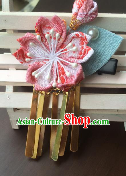 Traditional Japan Pink Sakura Tassel Hair Stick Japanese Kimono Hair Accessories for Women