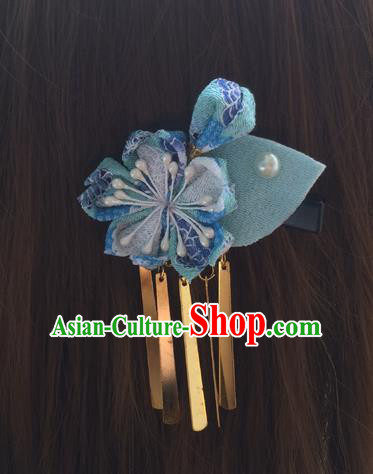 Traditional Japan Blue Sakura Tassel Hair Stick Japanese Kimono Hair Accessories for Women