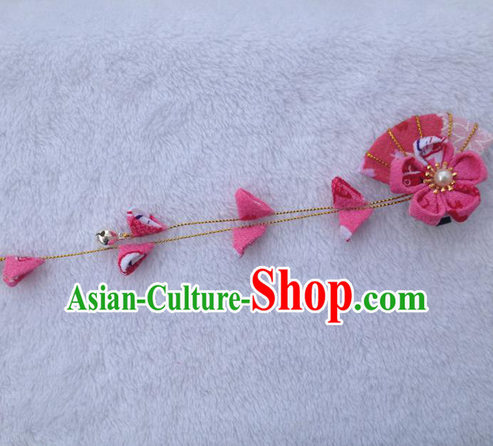 Traditional Japan Pink Silk Fan Sakura Tassel Hair Claw Japanese Kimono Hair Accessories for Women