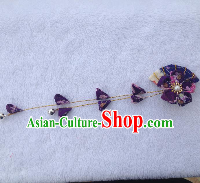Traditional Japan Purple Silk Fan Sakura Tassel Hair Claw Japanese Kimono Hair Accessories for Women