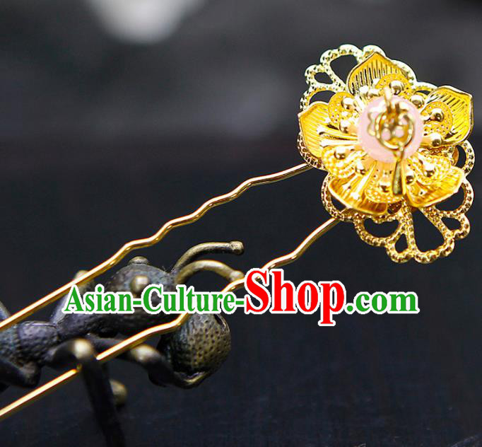 China Ancient Princess Pink Bead Hairpins Chinese Traditional Hanfu Hair Accessories for Women