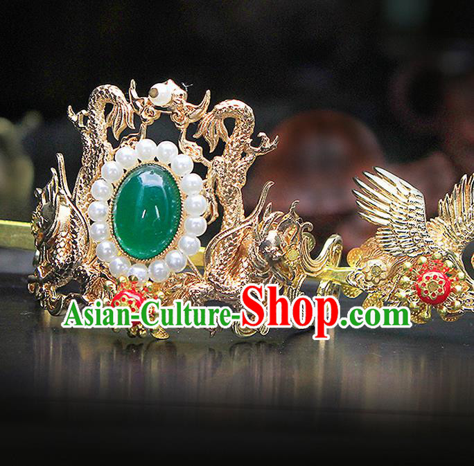 China Ancient Swordsman Golden Dragon Hairdo Crown Hairpins Chinese Traditional Hanfu Hair Accessories for Men