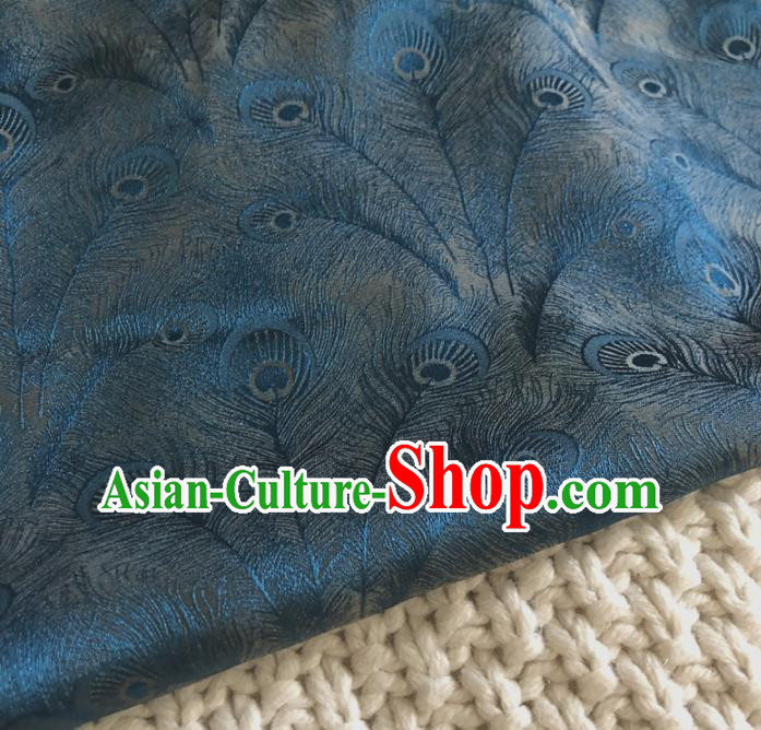 Asian Chinese Traditional Feather Pattern Design Blue Brocade Fabric Silk Fabric Chinese Fabric Asian Material