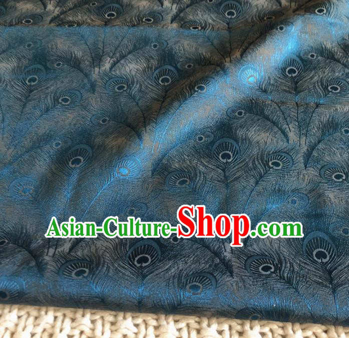 Asian Chinese Traditional Feather Pattern Design Blue Brocade Fabric Silk Fabric Chinese Fabric Asian Material