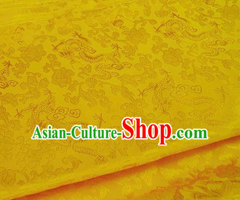 Asian Chinese Traditional Twine Dragon Pattern Design Yellow Brocade Fabric Silk Fabric Chinese Fabric Asian Material
