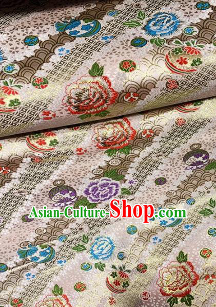 Asian Chinese Traditional Peony Pattern Design White Nanjing Brocade Fabric Silk Fabric Chinese Fabric Asian Material