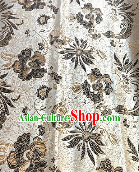 Asian Chinese Traditional Lotus Peony Pattern Design Beige Brocade Fabric Silk Fabric Chinese Fabric Asian Material