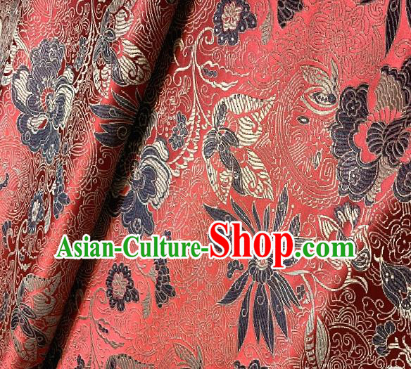 Asian Chinese Traditional Lotus Peony Pattern Design Purplish Red Brocade Fabric Silk Fabric Chinese Fabric Asian Material